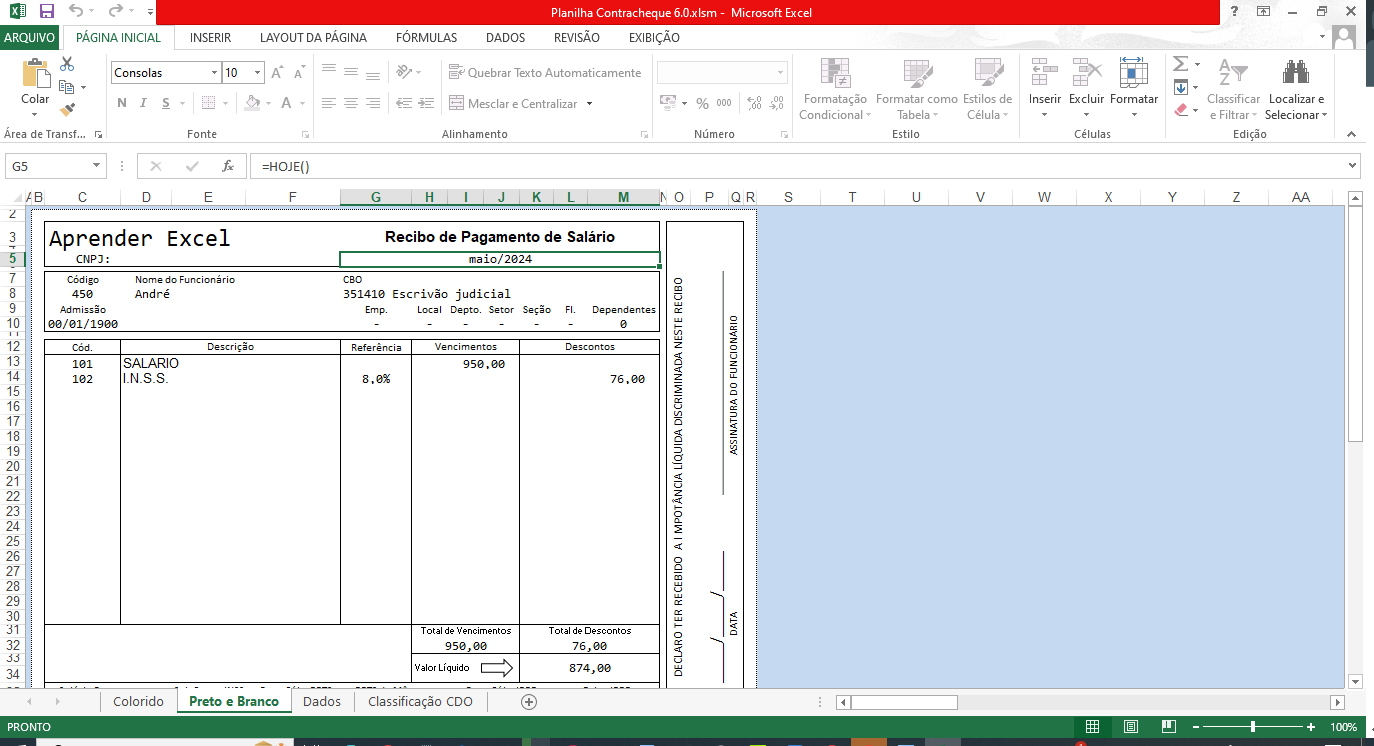 Modelo De Holerite Comprovante De Renda Editável Pró Labore Brio Conteúdo Digital 0751